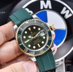 Copy Rolex Submariner Date 2 Tone Green Rubber Strap Watch 41mm
